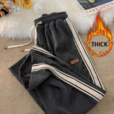 Bonnyshow Corduroy Striped Sweatpants Women Streetwear Thick Wide Leg Pants Y2K Harajuku High Waist Joggers Korean Baggy Trousers