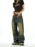 Bonnyshow Y2K Distressed Baggy Jeans Women Grunge Vintage 90s Oversize Wide Leg Denim Pants Gyaru Korean Style Harajuku Trousers