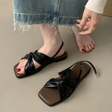 Bonnyshow  New Summer Women Sandals Fashion Simple Versatile Women Shoes Elegant Classic Retro Flats Breathable Daily Buckle Strap Sandals