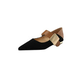 Bonnyshow  Spring Women Nature Suede High Thick Heels SmallHut Black Apricot Square Toe Pumps Elegant Lady Metal Decoration Shoes