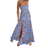 Bonnyshow  Women Off Shoulder Ruffle Dress Elegant Floral Print High Low Hem Maxi Dress for Wedding Party Prom Evening Gown Beach
