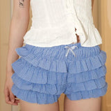 Bonnyshow  Sweet Girls Plaid Bow Cake Skirts Shorts Summer New Chic Beach Style Casual Low Waist Slimming Mini Shorts for Women