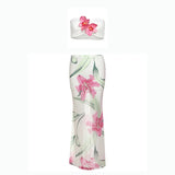 Bonnyshow  Vacation Pretty Women Two-Piece Set 3d Flowers Bandeau Mini Top+See Through Print Bottoms Beach Party Matching Suits