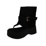 Bonnyshow  Platform Flats Women Ankle Boots Spring Autumn Retro Style Clip Toe Shoes Ladies Causal Slip On Sandalias Booties