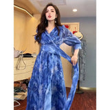 Bonnyshow  Fashion Puff Sleeve Floral Dress Loose Waist With Bandage New Women's Summer Dresses Elegant Casual Midi Vestidos Mujer