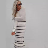 Bonnyshow White Ruffle Knitted Maxi Dress Women Sexy Hollow Out See Through Sweater Dresses Autumn Winter Elegant Long Sleeve Slim Dresses