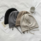 Bonnyshow Winter Warm Knit Baggy Beanie Hat for Women Drawstring Slouchy Wool Cap Female Soft Skullcaps Korean Windproof Bonnet