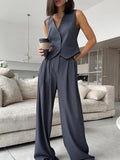 Bonnyshow Womem Chic Vest Pants Suit Two-piece Set Office Ladies Chic 2 Piece Sets Womens Outfits Suit Pants Sets