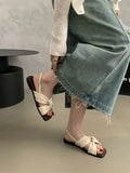 Bonnyshow  New Summer Women Sandals Fashion Simple Versatile Women Shoes Elegant Classic Retro Flats Breathable Daily Buckle Strap Sandals
