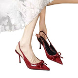 Bonnyshow  Fashion Women's High Heels Sandals Red Sexy Bow Ankle Belt Women's Pointed Wedding Party 2025 Prom Women's Shoes Large Size