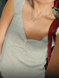 Bonnyshow  Basic V-neck Bow Sleeveless T-shirt Summer Solid Crop Shirring Backless Top Ruffles Chic All-match Slim Outfits