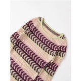 Bonnyshow  New 2025 Women Vintage Striped Knit Mini Dresses Round Neck Long Sleeve Bodycon Casual Vestidos