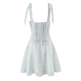 Bonnyshow  Sexy Corset Style Sling Polka Dot Mini Dress Women Lace Up Bandage Back Low Waist  A-line Summer Dresses Party Robe
