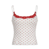 Bonnyshow 00s Aesthetic Cutest Y2k Crop Tops Little Bow Camisole Women Red Heart Print Tank Tops Summer Sleeveless Slim Fit Shirt Vest