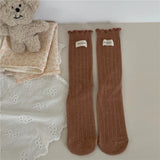 Bonnyshow Korean Cotton Ruffles Middle Tube Socks for Women Solid Color Label Pile up Socks Japanese Lolita Girl Accessories New year gift