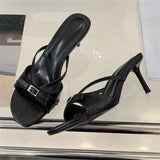 Bonnyshow  Summer Open Toe Women Slippers Fashion Casual Tnin Heels Narrow Band Elegant Shoes Zapatos De Mujer