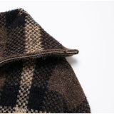 Bonnyshow  Vintage Plaid Zipper Sweater Coat Women Elegant Knitted Thick Brown Sweaters With Pockets Female Versatile Street Daily Outwear