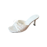 Bonnyshow  Bow Slippers High Heels Shoes Casual Fashion Sandals New Beach Dress Slides Pumps Designer Cozy Female Flip Flops