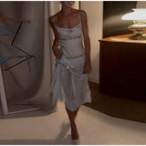 Bonnyshow  Female Sequined Tassel Slip Dresses Elegant Ladies Sleeveless Backless Shining Slim Strap Dress 2025 Summer Fashion New Robe