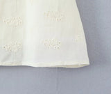 Bonnyshow  Retro Beige Hollow Out Embroidery Mini Dress Sweet Girl Short Sleeve A-line Slim Summer Dresses Holiday Robe