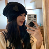 Bonnyshow Autumn Cotton Beanie Cap for Women Solid Color Heart Slouchy Cap Korean Hip Hop Female Loose Hats Girls Skullcap