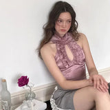 Bonnyshow American private wear celebrity lace hollow sleeveless stand-up collar short tops undershirt women's versatile new