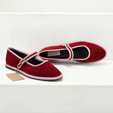 Bonnyshow  Flats Mary Jane Shoes Women 2025 Trend Velvet Casual Streetwear Ladies Shoes Canvas Buckle Strap Pointed Toe Loafers Elegant