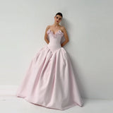 Bonnyshow Couture Blush Pink 3D Flower Long Evening Dresses Princess Flower A-line Women Formal Party Dress Lace Up Back