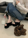 Bonnyshow  Sexy Leopard Print Butterfl-Knot Platform Wedges Women's Slippers Street Style Summer High Heels Banquet Shoes