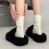 Bonnyshow Women Socks Black White High Quality Mid-length Pile Up Socks Spring Autumn Simple Trends Casual Cotton Sports Middle Tube Sock