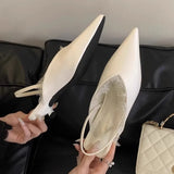 Bonnyshow  Lace Denim Women's Closed Toe Sandals Low-Heeled Shoes With Strap Low-heeled Laces Stiletto  Pointed Clear Fashion Girls