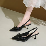 Bonnyshow  Fashion Butterfly-Knot Footwear Women Medium Heels Pumps Shoes Pointed Toe Luxury Female Slingbacks Thin Heels Shoes for Ladies