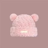 Bonnyshow Cute Bear Plush Beanie Cap Women Winter Warm Thicken Faux Fur Hat Korean Solid Color Cartoon Ears Female Skullcap Bonnet