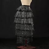 Bonnyshow Steampunk Tutu Skirt for Ladies Gothic Style Hot Stamping Rock Party Layered Ruffle Cake Party Bustle Bubble Underskirt