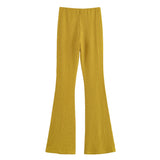 Bonnyshow  Women's Fashion Button Decoration Texture T-shirt Mid Waist Bellbottom Pants Summer New Style Pants