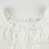 Bonnyshow  Bow Solid Stringy Selvedge T-shirt Slim Summer Streetwear Casual Elastic Vintage Tee Bow Backless Sexy Hottie Tops