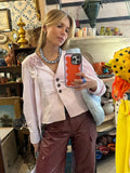 Bonnyshow  Casual Striped 3d Flower V-neck Cropped Vest Chic Full Sleeve Slim Fit Button Top For Women 2025 Lady Summer Holiday Street Wear