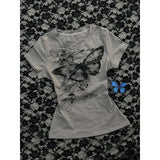 Bonnyshow  Kawaii summer butterfly graphic printed hot girl short-sleeved T-shirt women 2025 new sexy niche slim casual niche aesthetic top