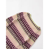 Bonnyshow  New 2025 Women Vintage Striped Knit Mini Dresses Round Neck Long Sleeve Bodycon Casual Vestidos