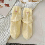 Bonnyshow Bow Embroidered Plush Socks for Women Soft Mink Fleece Floor Sock Korean Ins Winter Warm Female Middle Tube Socks