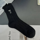 Bonnyshow Lolita Sweet Bow Socks for Women Summer Breathable Thin Loose Sock Y2K Girls Korean Solid Color Middle Tube Socks