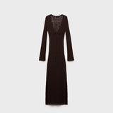Bonnyshow  Knit Hollow Women's Dress Elegant Halter Lace Up Full Sleeve Long Dressess Female Summer Fashion Lady Vacation Robes 2025