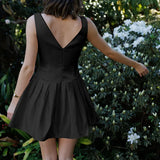 Bonnyshow  Elegant Sleeveless Bow Pleated Mini Dress For Women Spring 2025 Featuring Hip Hugging Slim Fit Backless Party Vestidos