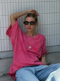 Bonnyshow 100% Cotton Retro T-shirt Women Vintage Short-sleeve Wax printing T Shirts Men Solid Color Hip Hop Loose Tees