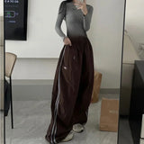 Bonnyshow Harajuku Parachute Brown Pants Women Vintage Oversize Cargo Trousers Korean Fashion Striped Patchwork Sweatpants Street