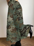 Bonnyshow Forest Green Y2K Aesthetic Plant And Flower Print Long Skirts Womens Elegant Vintage Clothing