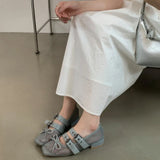 Bonnyshow  Summer Designer Mesh Women Ballet Shoes Fashion Butterfly-Knot Shoes SQUARE BUCKLE Beach Roman Sandals