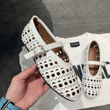 Bonnyshow  New Casual Fashionable Women's Summer Hollow Ladies Shoes Closed Toe Sandals Soft and Comfortable Ballet Flat Shoes