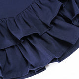 Bonnyshow  Preppy Style Women Layered Mini Dress Turndown Collar Buttons Short Sleeve Shirt Dresses Casual Dark Blue Streetwear