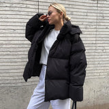 Bonnyshow Winter Thicken Warm Windproof Women's Coat Simple Casual Loose Solid Color Cotton-padded Coats New Fashion Women Outerwears